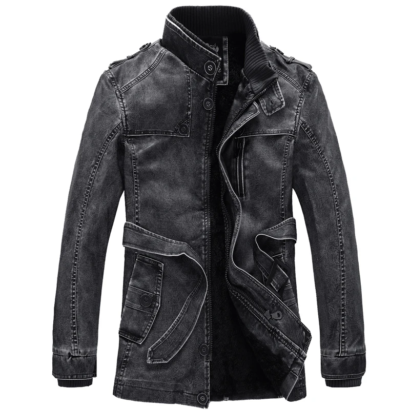 2018 осень зима Chaqueta Длинная кожаная куртка новинка модные мужские плащи из мытой