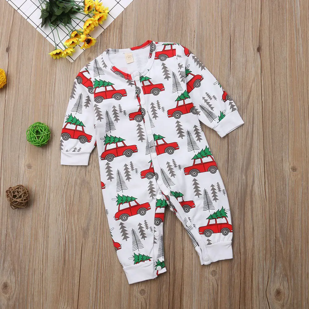 

Newborn Boy&Girl Cartoon Xmas Tree Print Long Sleeve Baby Rompers Jumpsuit Casual Outfits Baby Clothes