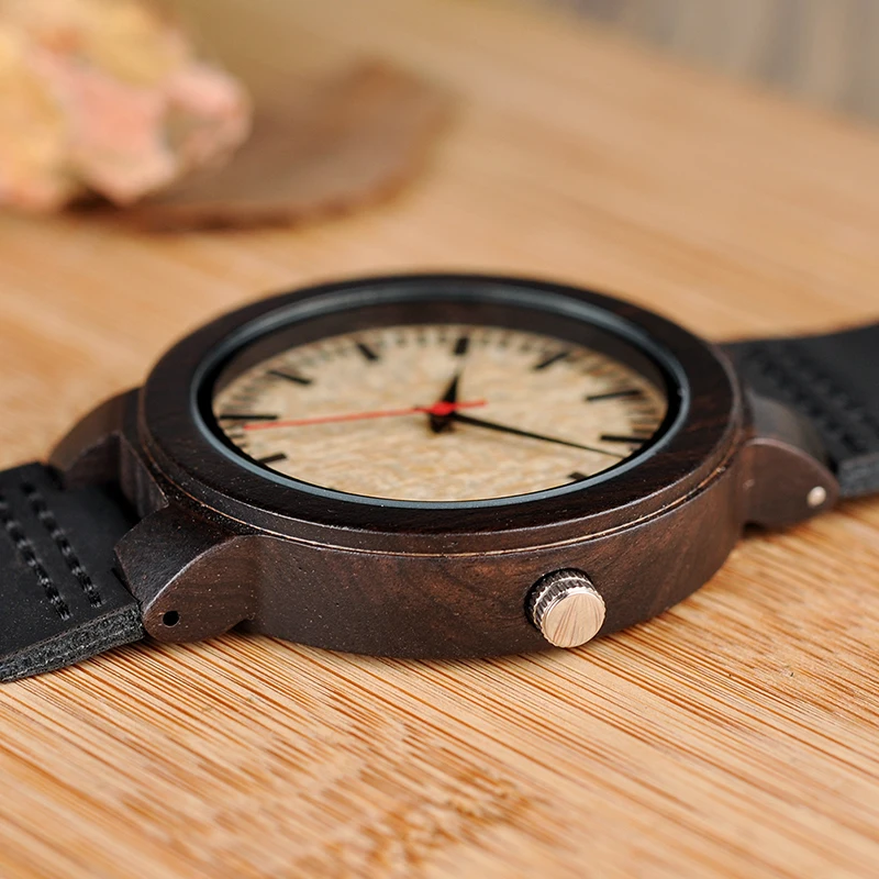 BOBO BIRD Men Ebony Wood Watches Bamboo Quartz Watch Male Brand Luxury WristWatch in Gift Box