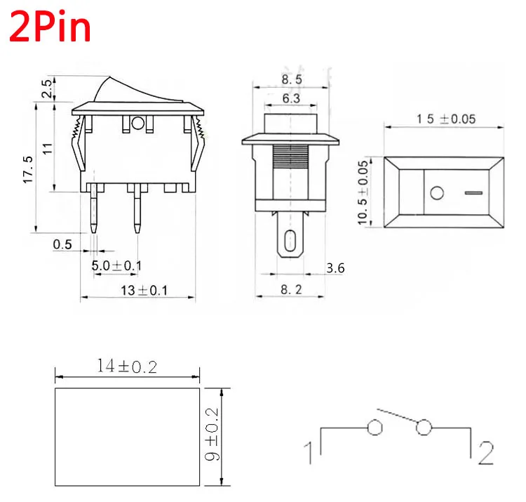 5 шт./лот, черный кнопочный переключатель 3A 250 В KCD11, 2Pin/3Pin, Кнопка ВКЛ./ВЫКЛ., кулисный переключатель 10 мм* 15 мм, черный и красный