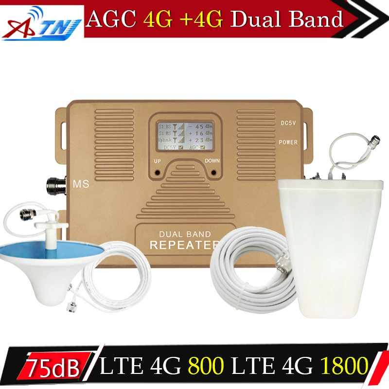 

ATNJ 4G LTE 800 LTE 1800 75dBi Cellular Signal Booster 2G 4G ALC Mobile Phone Signal Repeater 4G LTE Amplifier With 4G Antenna