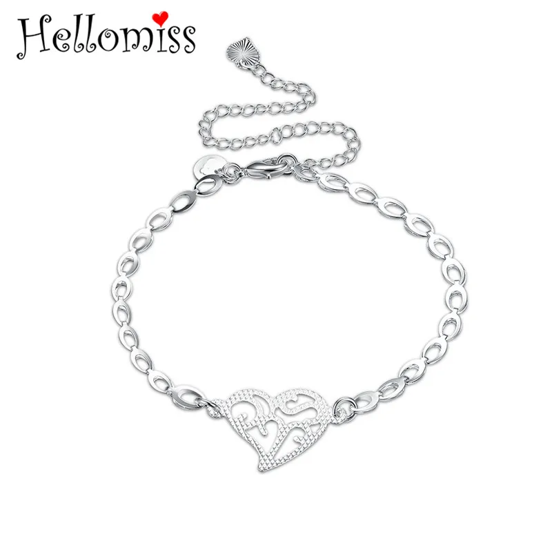 

925 Silver Heart Anklets Women Simple Ankle Bracelets Link Long Chain Jewelry Fashion Sandals Summer Leg Bracelets Tobillera