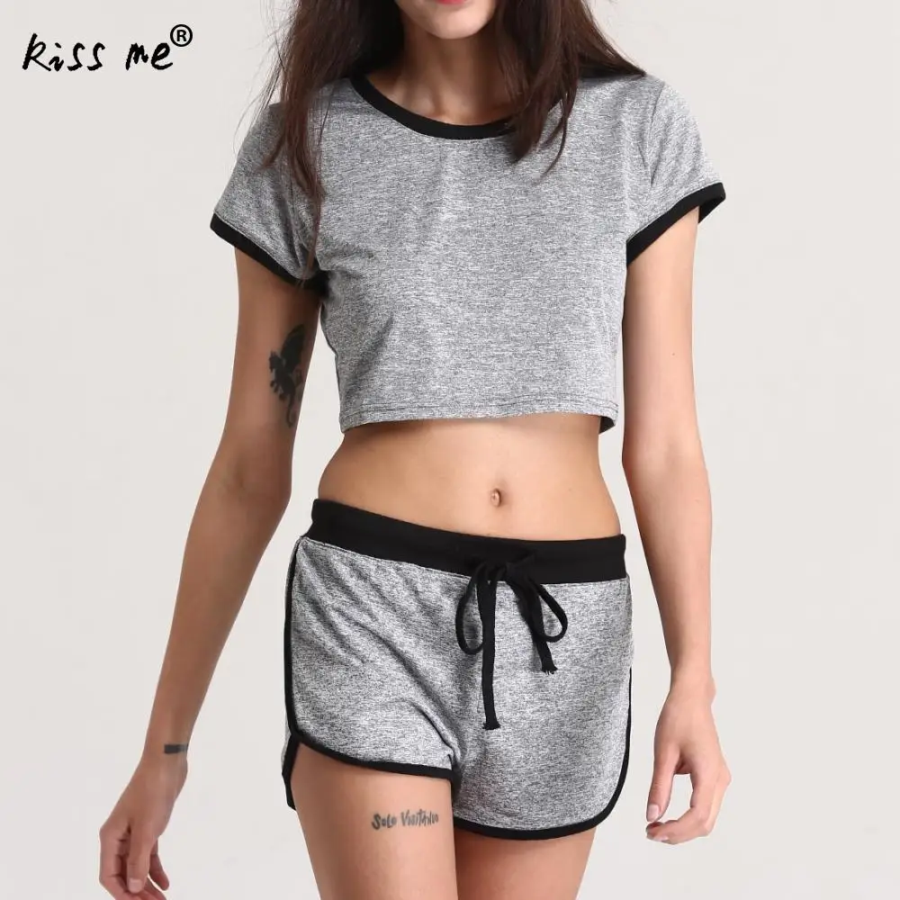 

Crop Top Women Two Piece Yoga Clothes Sport Set Workout Set Short Sleeve Fashion Yoga Set Fitness Flare Gym Leggings Tracksuit