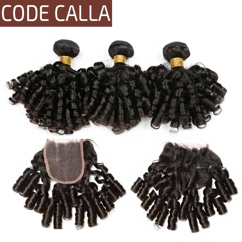 

Code Calla Brazilian Raw Virgin Human Hair Extension Bundles With Lace Closure Loose Bouncy Curly Natural Black Weave For Women