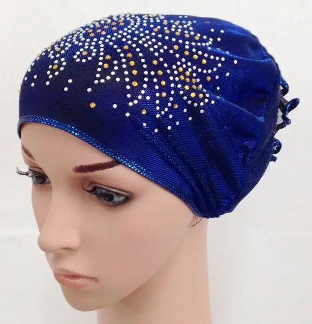 Стиль цветок люрекс дизайн мусульманские шарфы палантин хиджаб шапки женские мусульманские включительно Кепка мусульманская шляпа хиджаб под шапки - Цвет: Royal Blue