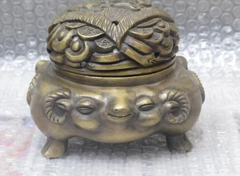 

Collectible bronze S2284 5.5" Chinese Bronze carving Three Sheep money box Pot jar