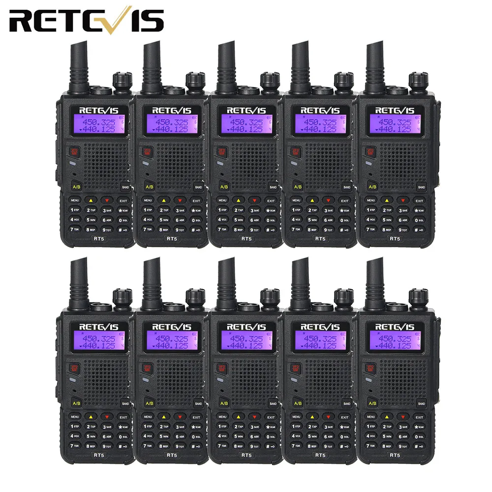 

10pcs 7W Walkie Talkie Retevis RT5 VHF+UHF Dual Band Scan VOX Ham Radio Hf Transceiver A9108