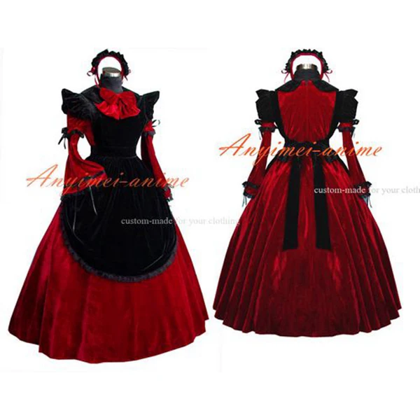 

Sexy Sissy Maid Dress Red Velvet Lockable Uniform Cosplay Costume Custom-made[G520]