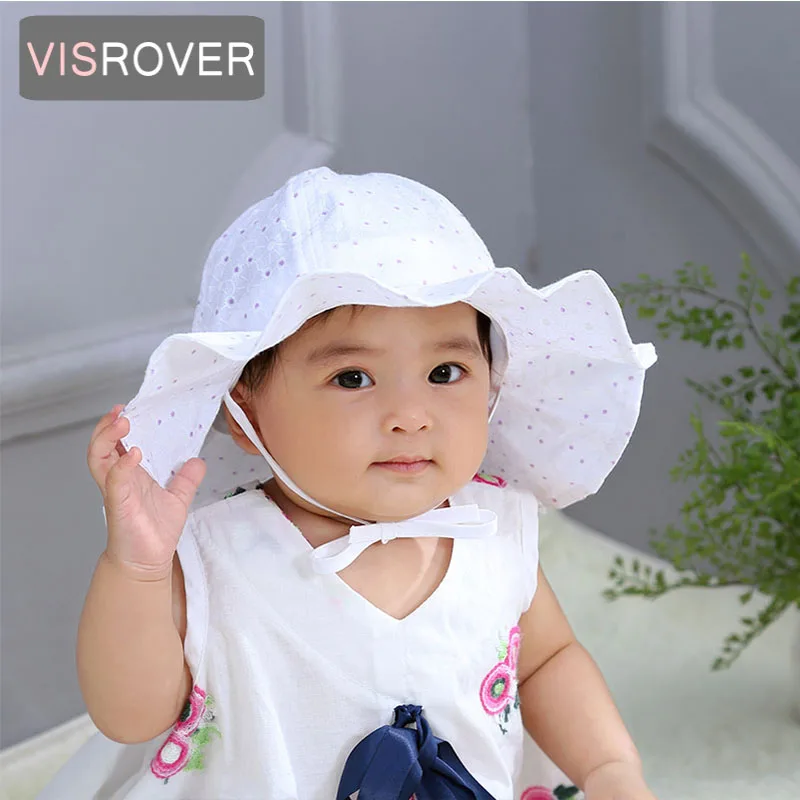 

VISROVER Spring Cap Summer Sweet Princess Hollow Baby Girls Bucket Hat Lace-up Dots Cotton Bonnet Enfant Kids Flower Fishing cap