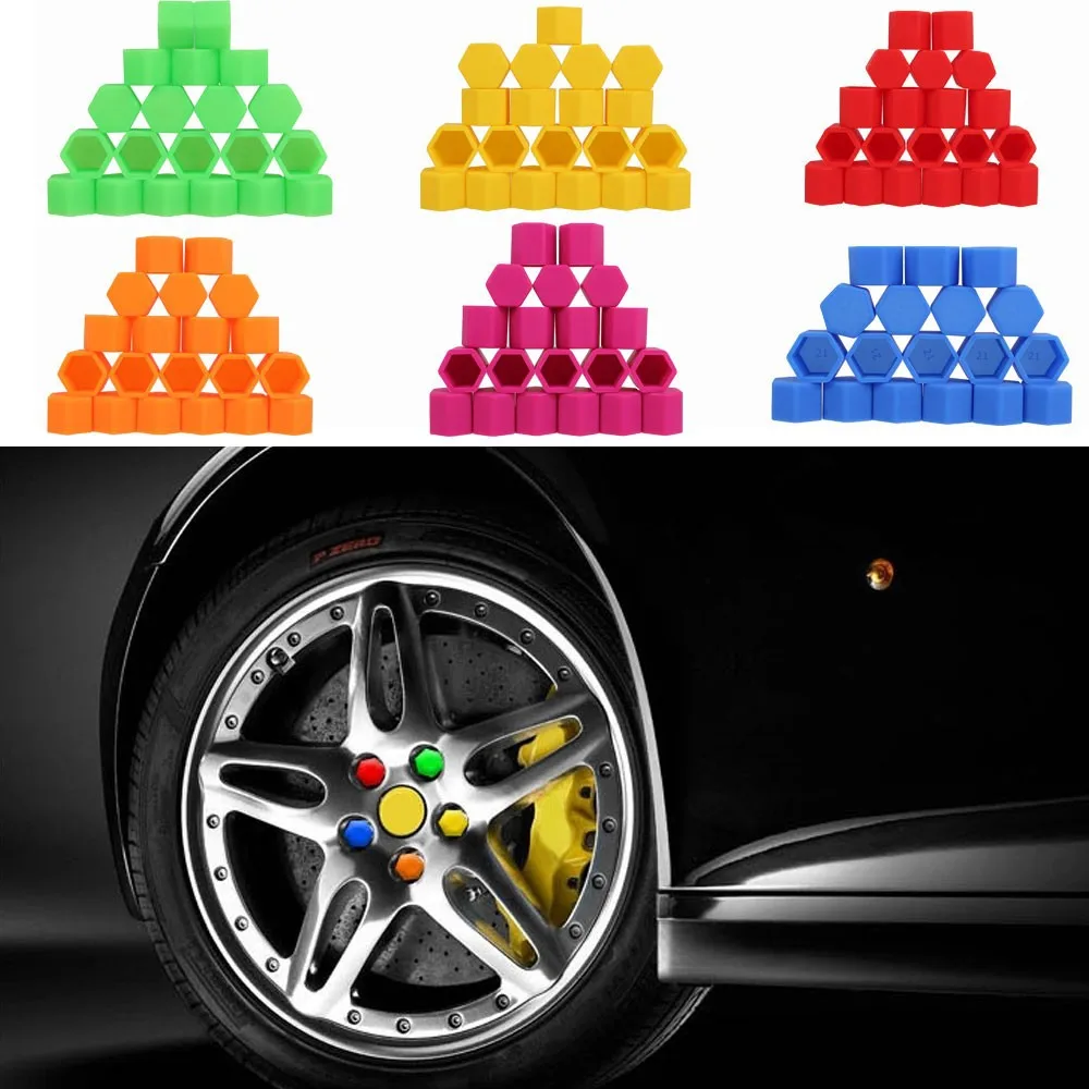 

20Pcs 17/19/21mm Silicone Hexagonal Socket Car Wheel Hub Screw Cover, Nut Caps Bolt Rims Exterior Decoration & Protection