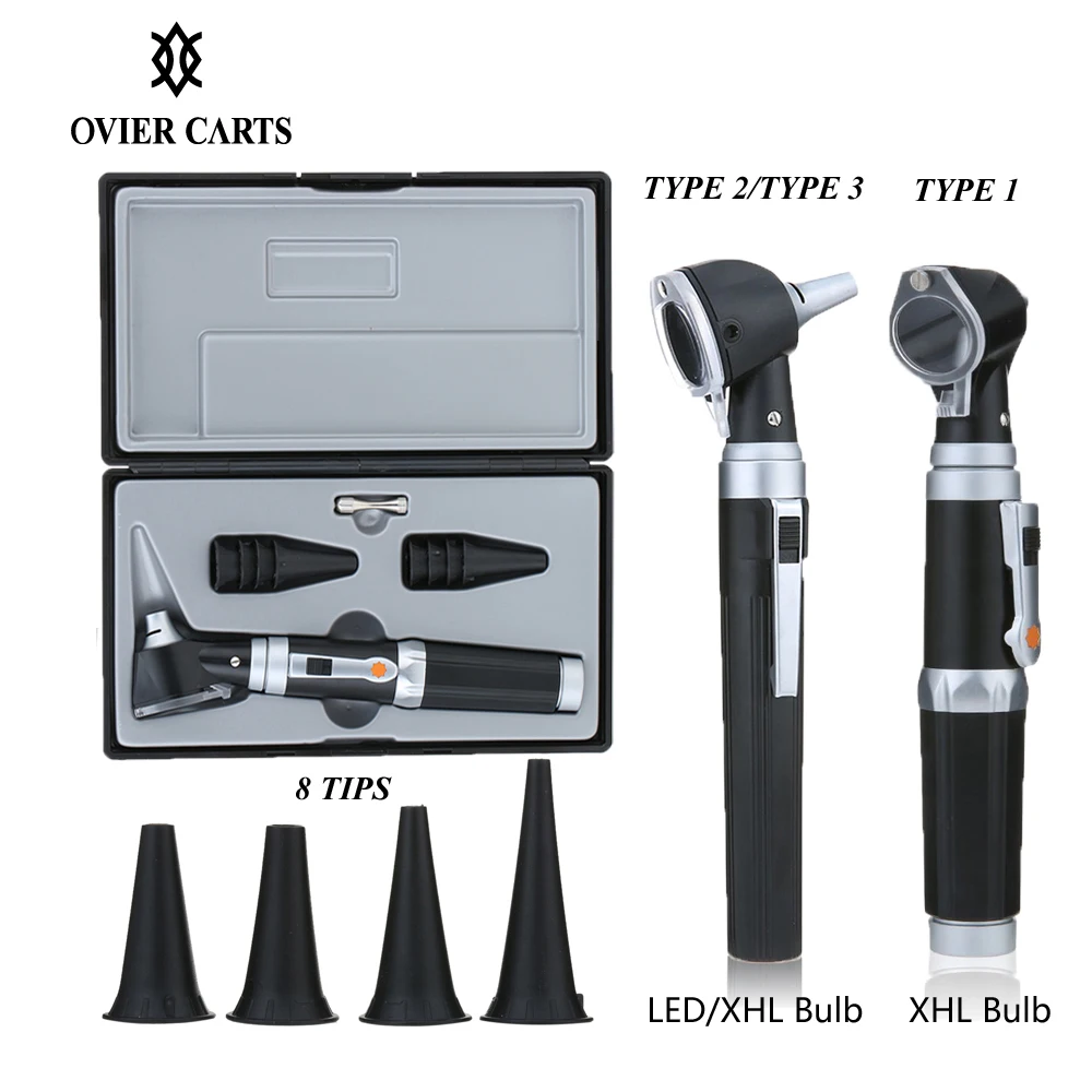 Portable Medical Otoscope LED\XHL Bulb Otoscopio With 8 Tips Diagnostic