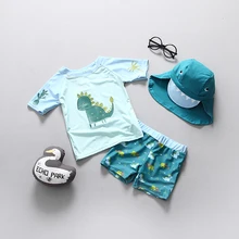 

UPF50+ Two Pieces Swimsuits for Boys Dinosaur Print Children Short Sleeved Rash Guard Bathing Suits Infant Baby Boy Swimwear