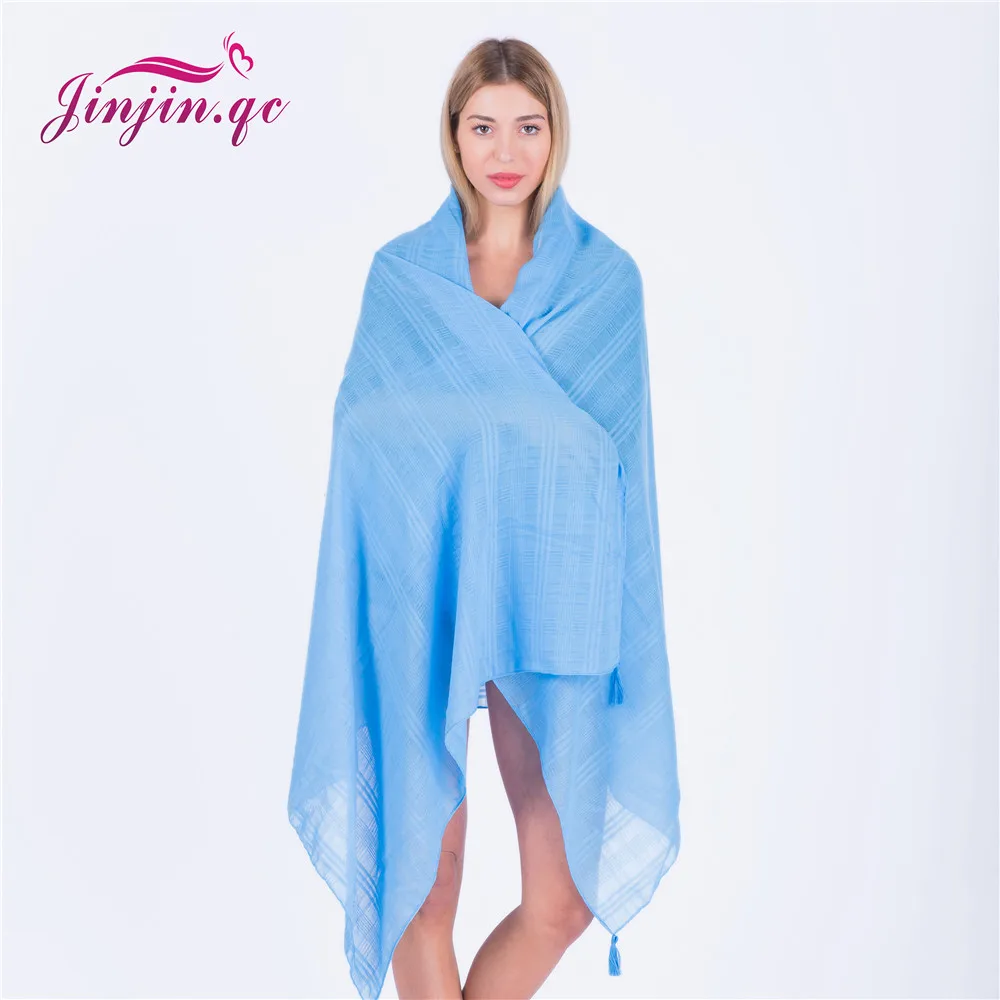 Jinjin.QC 2019 New Fashion Soild Scarf Striped Scarves and Wraps Women Tassel Shawls Bandana Echarpe Foulard Female