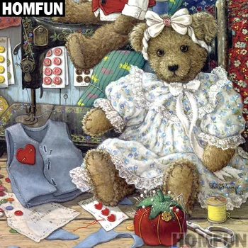 

HOMFUN Full Square/Round Drill 5D DIY Diamond Painting "Sewing machine Bear" 3D Embroidery Cross Stitch 5D Decor A00978