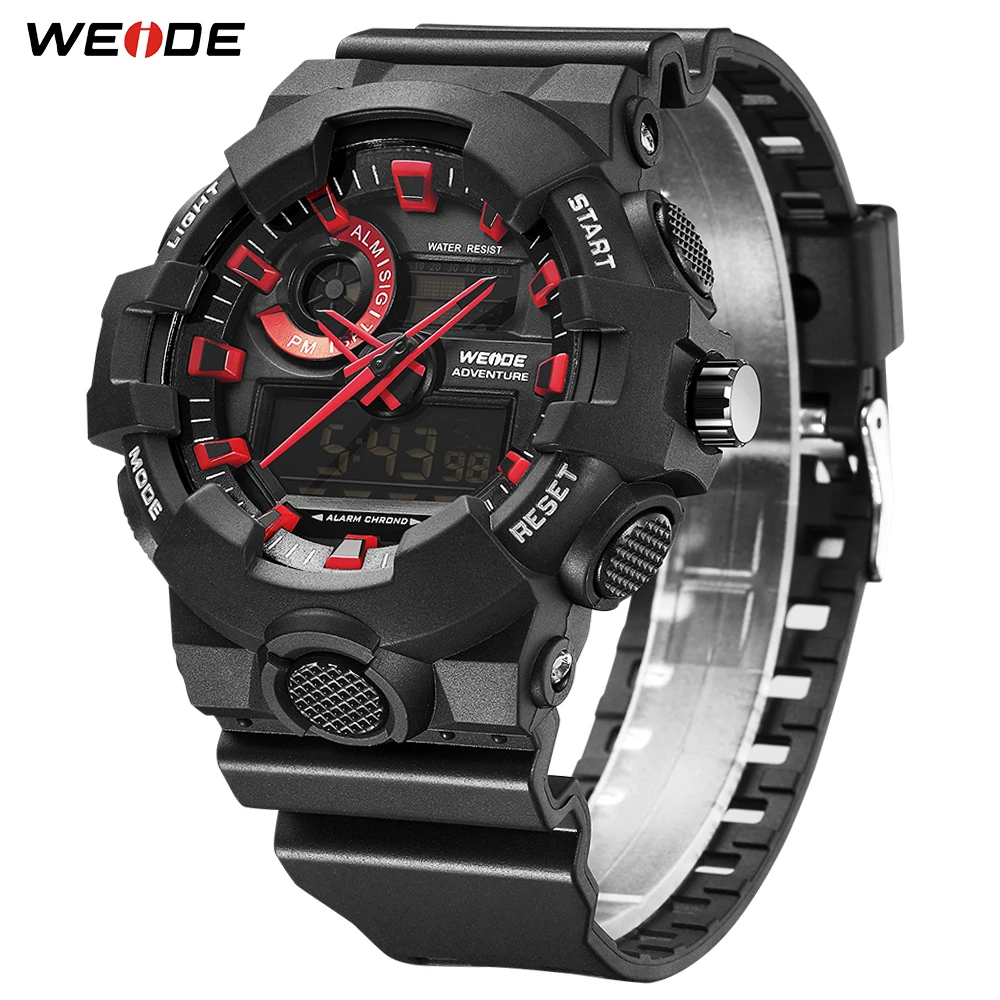 

WEIDE Sports Casual Quality Clock Electronic Counting Device 50 meters Anti-water Quartz Analog Digital Movement Men Wrist Watch