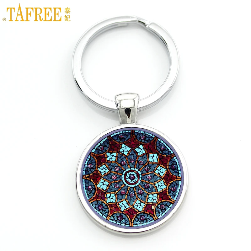 

TAFREE vintage fashion men women mandala glass cabochon keychain buddhism zen charm purse bag car pendant key chain holder CT391