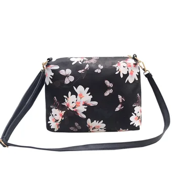 

High Quality PU Leather Women Messenger Crossbody Bags Fashion Flower Design Black Flowers Shoulder Girls Ladies Purse 2017