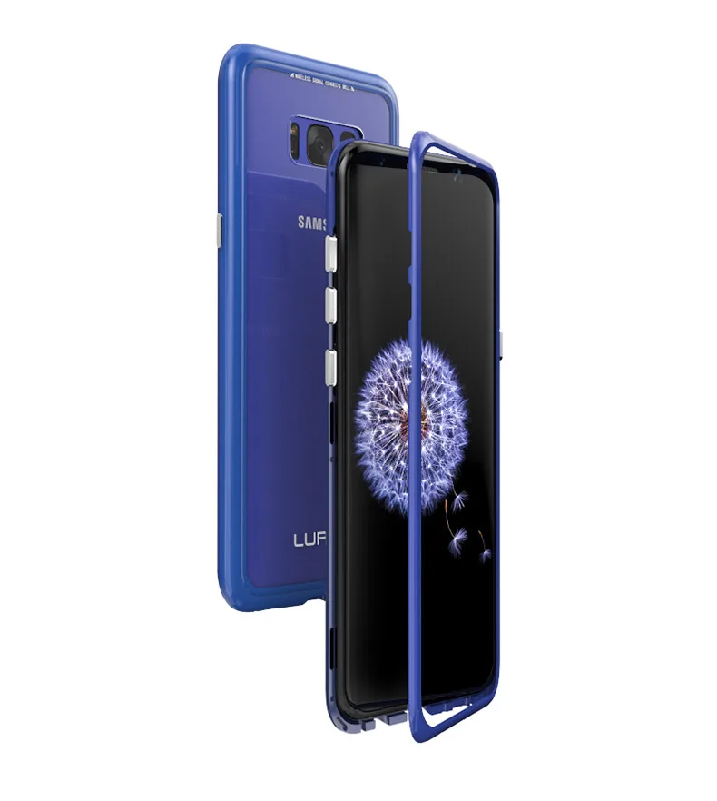 LUPHIE для samsung Galaxy S9 S8 Plus S7 Edge Note 8 Note 9 чехол абсолютно магнитный Алюминиевый металлический каркас закаленное стекло