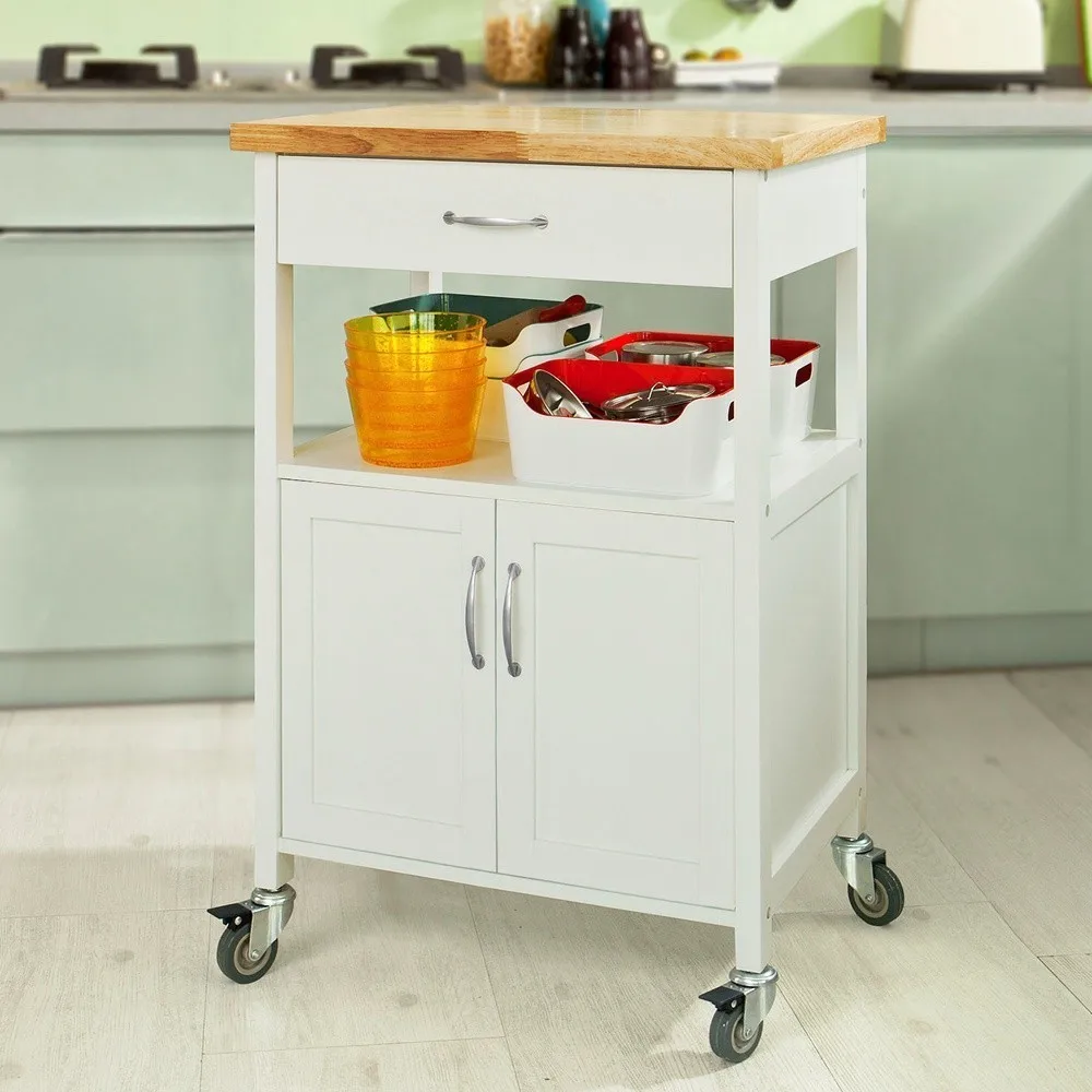 

SoBuy FKW22-WN Kitchen Storage Trolley Cart with Doors and Drawer Cabinet on Wheels