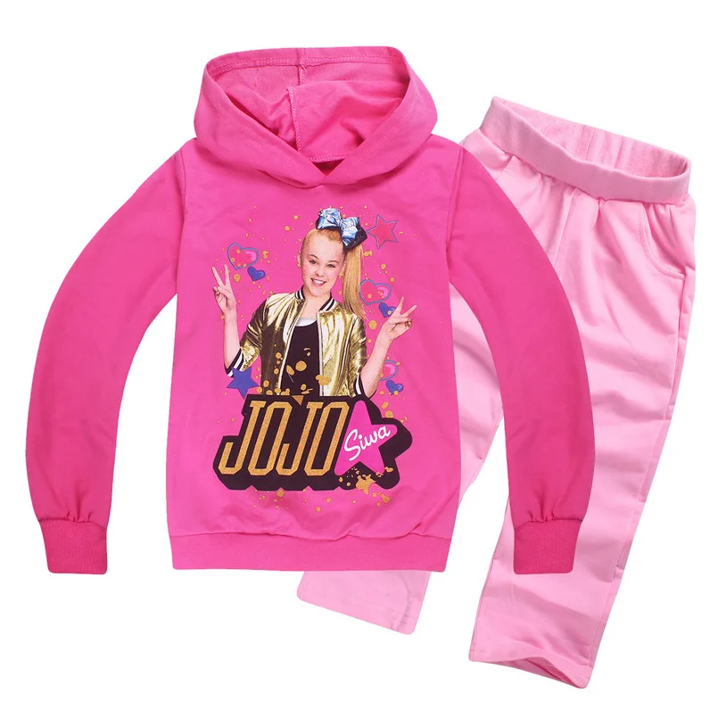 

New fashion girls spring and autumn clothing suit girl jojo siwa cartoon long-sleeved sweater + pants suit children's clothing