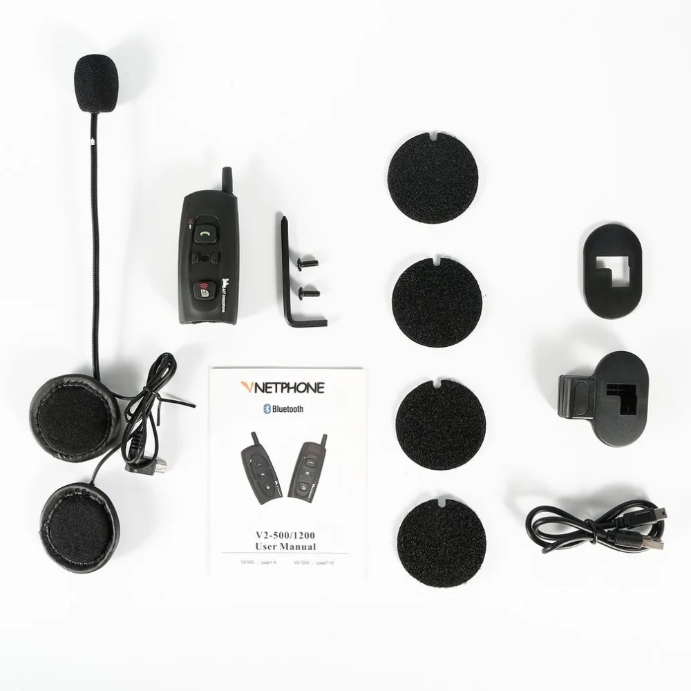 

Vnetphone V2-1200M Bluetooth Motorcycle Helmet Interphone 2 Riders BT Walkie Talkie For Skiing Cycling Helmet
