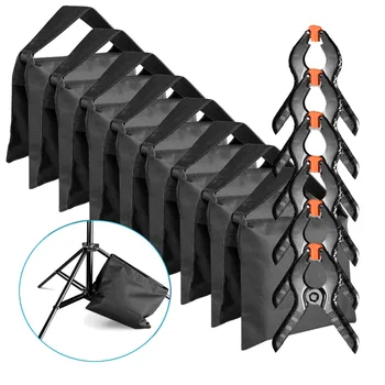 

Neewer 8-Pack Heavy Duty Sandbag (Black) for Photo Studio Light Stands Boom Arms with 6-Pack Muslin Backdrop Spring Clamps Clips