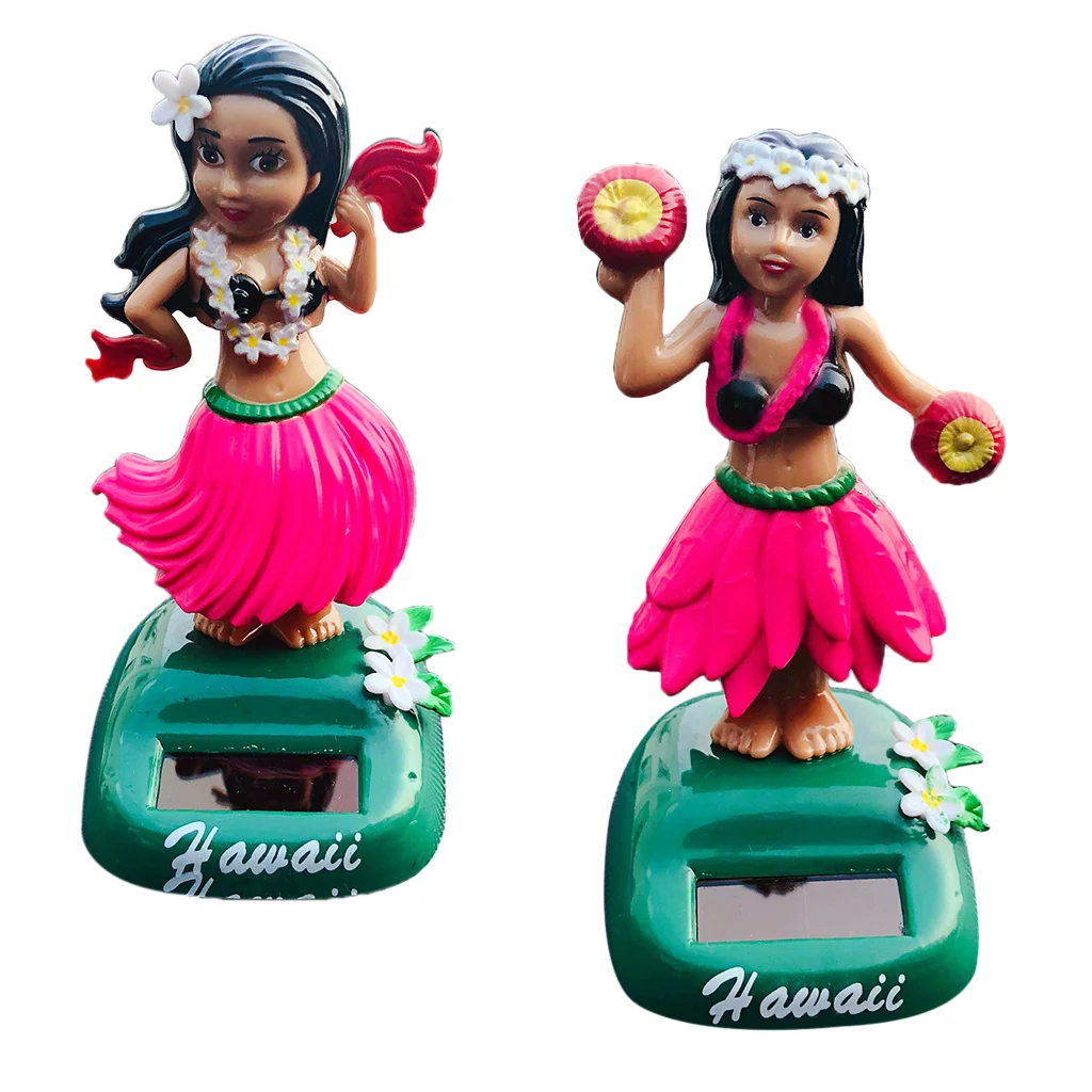 Hawaii Girl Car Dashboard Ornament Office Desk Bobblehead Solar Toy 2Pcs/Set