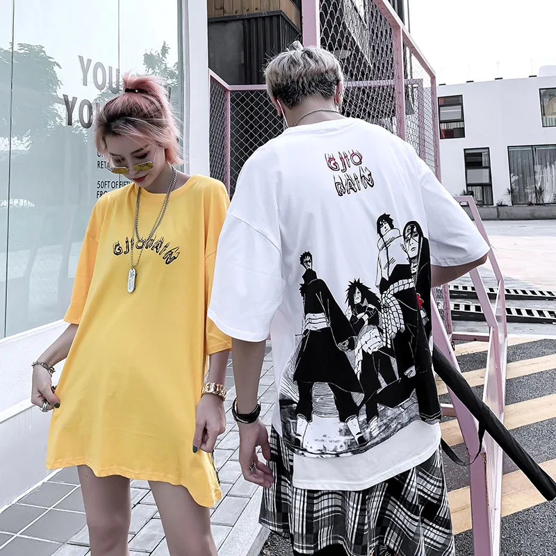 

Summer Men's Short Sleeve T-Shirt Hip Hop Street Costume Naruto Cartoon Character Print Tee Casual Crew Tee Shirt Couple Top