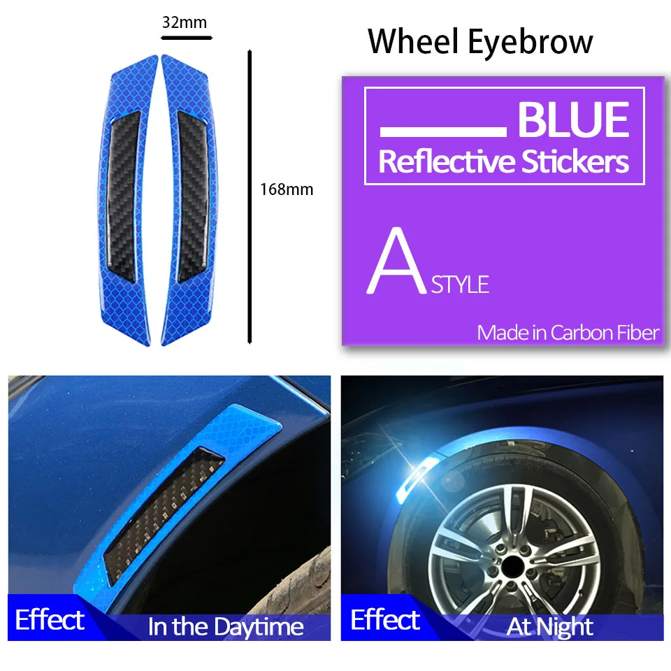 Колеса автомобиля брови двери боковая Светоотражающая Защитная Наклейка для Subaru Impreza XV hyundai Solaris tucson I30 creta Kia Rio 3 Ceed - Название цвета: Wheel Blue Black