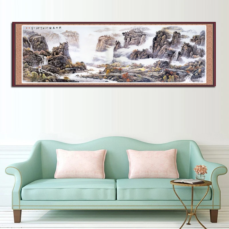 

1 Piece Unframed Traditional Chinese Mountains-and-Waters Painting For Living Room Sofa Background Wall Decoration Picture LZ017
