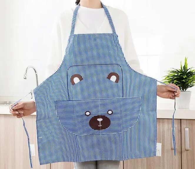 1PC Cute Women Lady Waterproof Bib Apron Dress Restaurant Home Kitchen with Pocket Cooking Cotton Smock Apron Cute Bear OK 0918