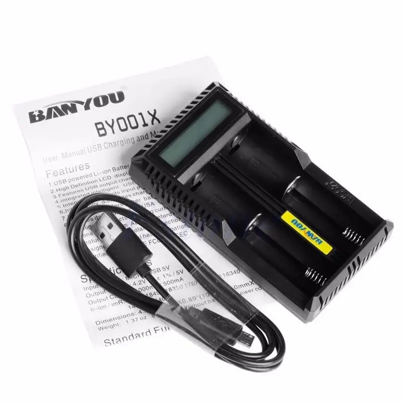 

Mini Digital 2Slot LCD 18650 14500 16340 Li-ion Rechargeable USB Battery Charger