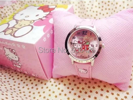 Мода Пластиковые Кварцевые Наручные Часы Новый Стиль Hello Kitty часы с коробки Детей