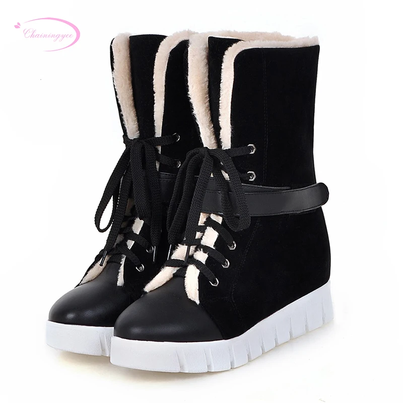 

Chainingyee college comfortable round toe warm winter mid calf boots fashion platform med with increasing women's snow boots
