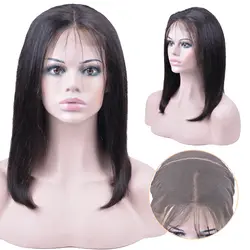 Короткий Боб Синтетические волосы на кружеве человеческих волос парики для черный Для женщин Волосы remy прямые Полный конец Синтетические