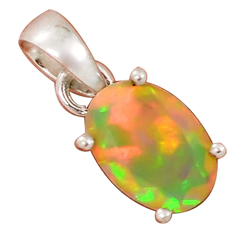 

Genuine FACETED ETHIOPIAN OPAL Pendant 925 Sterling Silver, 21.5 mm, MHBAP5843