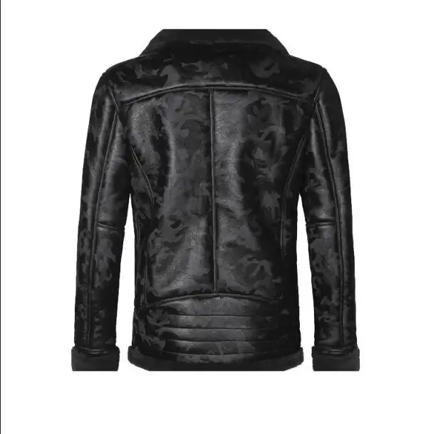 Плюшевая куртка из искусственной кожи, Мужская зимняя мотоциклетная черная камуфляжная Мужская Меховая куртка с меховым воротником из овечьей шерсти, мужская верхняя одежда, куртка-бомбер