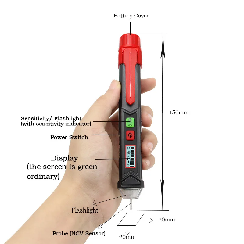 

HABOTEST HT100 Super test Pen 12V-1000V Pen style Voltage Detector LCD Alarm Self-testing Non-contact AC Voltage Detector