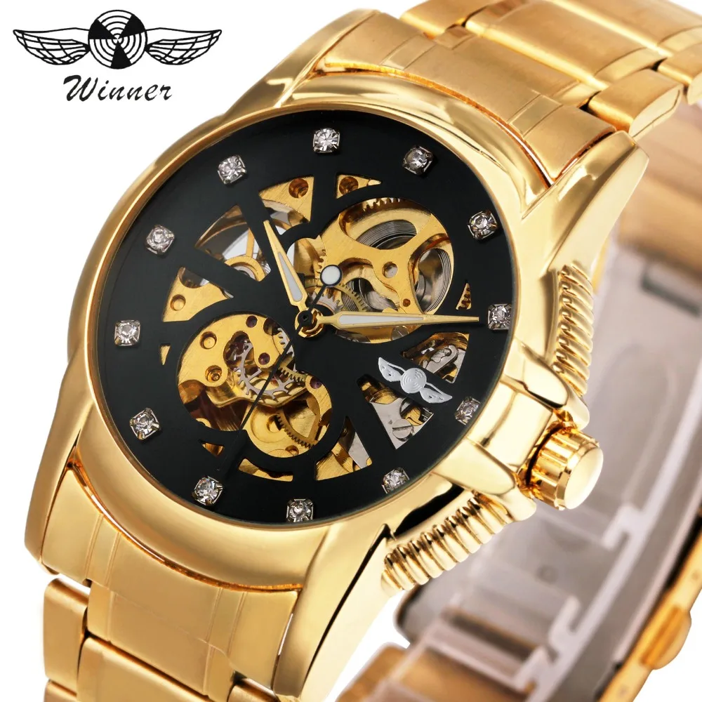 

WINNER Palace Royal Woman Golden Automatic Mechanical Clock Crystal Decorate Skeleton Dial Stainless Steel Female T-WINNER Watch