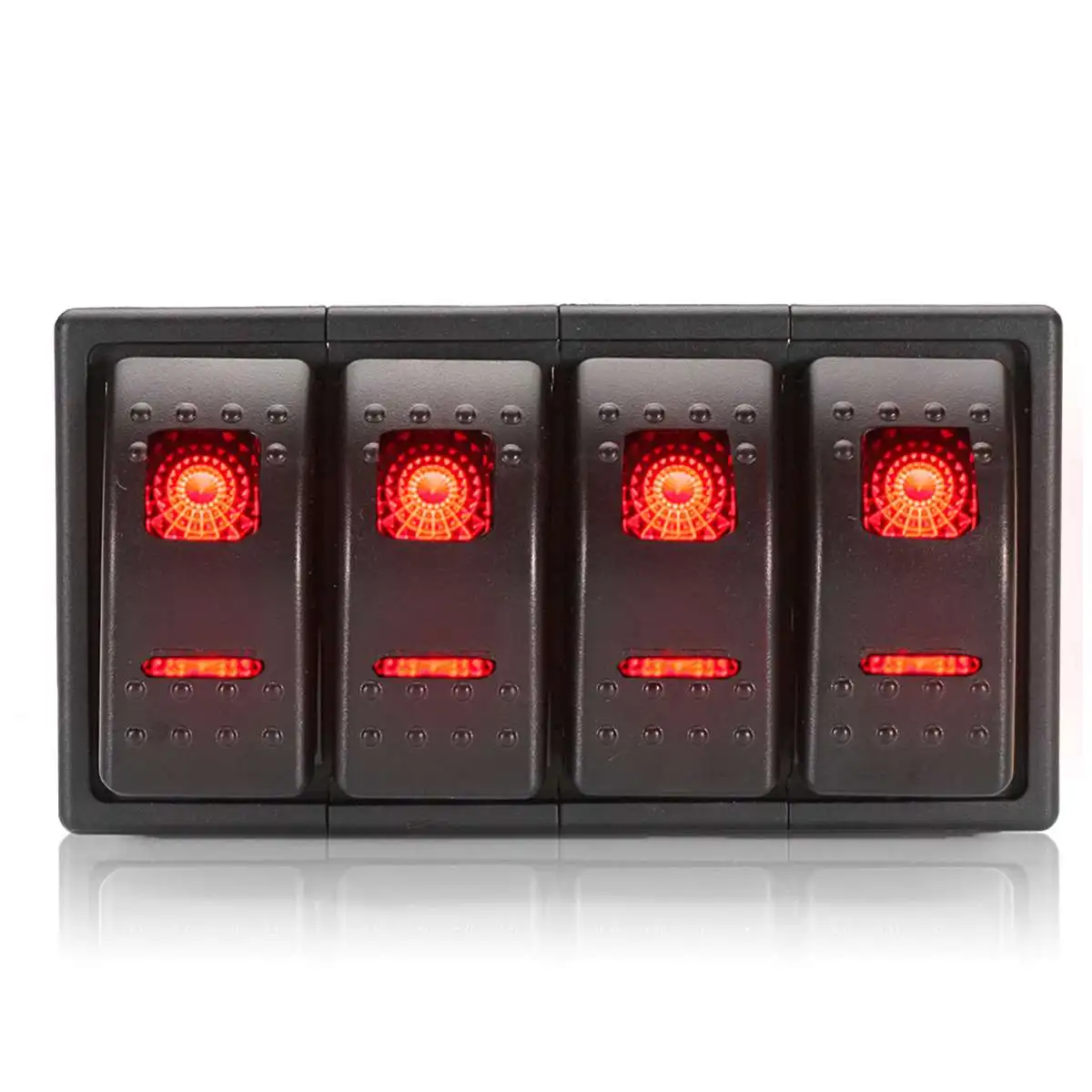 4 gang Marine switch panel Waterproof 12v 24v Rocker Switch Panel Circuit Breaker for Car boats yacht with Led Light& Frame - Цвет: Красный