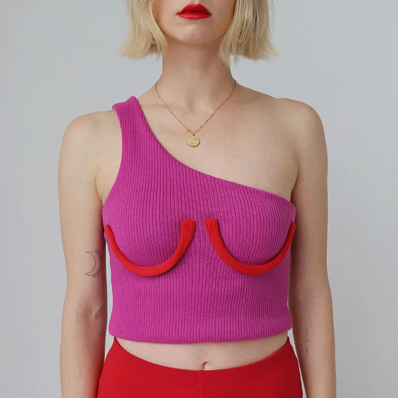 

2019 Tanks Women Lady Female One Shoulder Crop Tops Sleeveless T-Shirt Tank Tops Summer Vest Bare Midriff Summer Fashion Clothes
