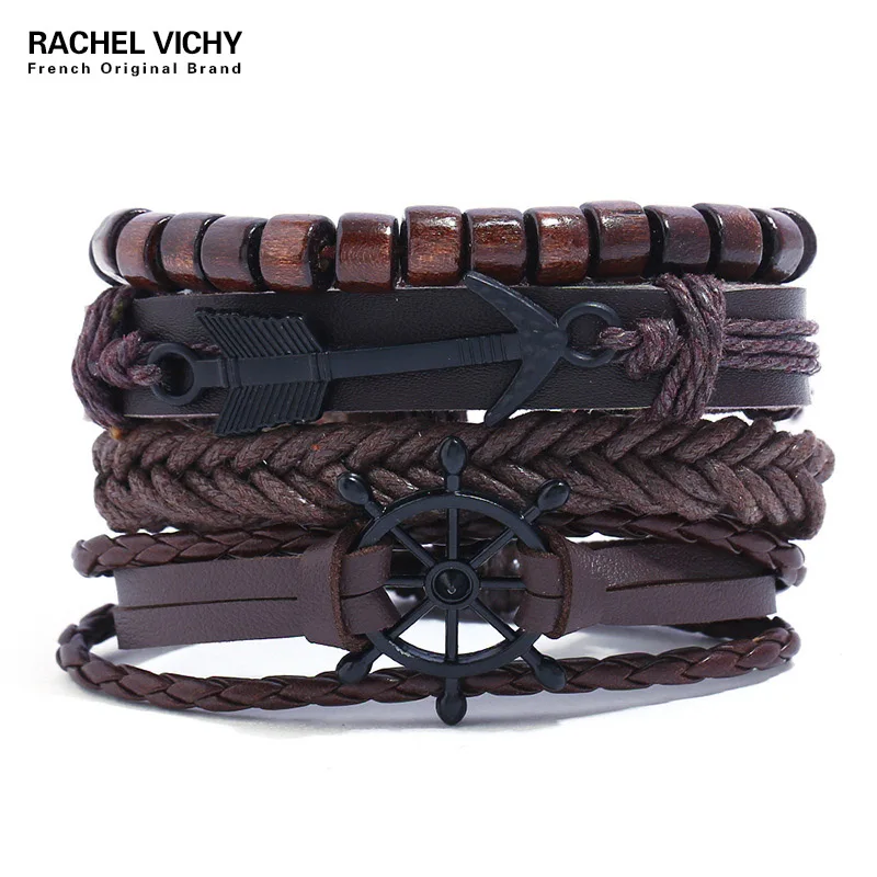 

Wholesale Cuff braided Wrap Bracelet & Bangles Men Jewelry Pirate Multilayer Leather Anchor Bracelet Vintage Men's Jewelry TZ126