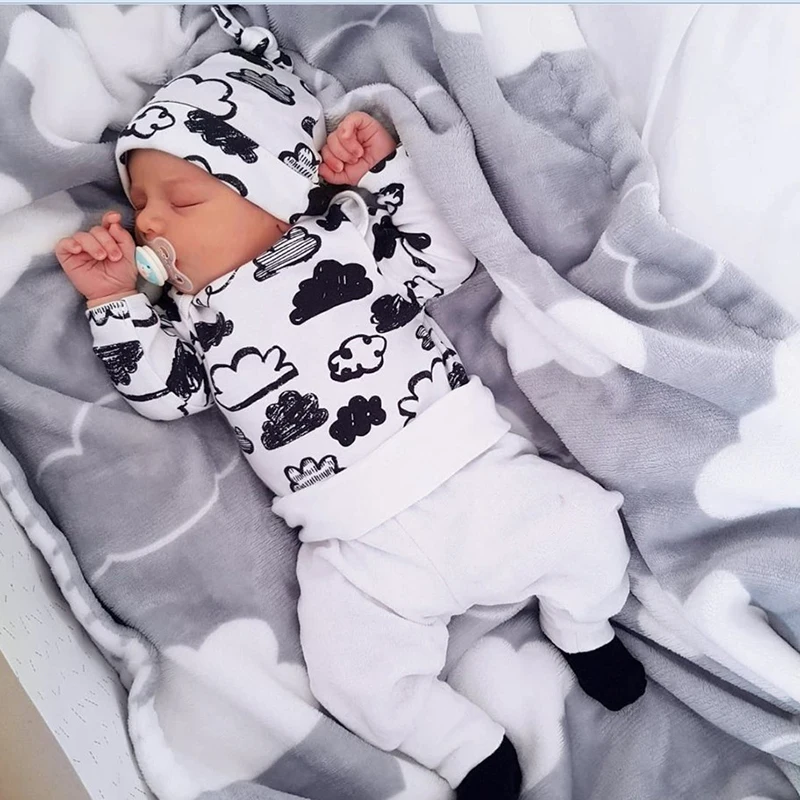 

Long sleeve Newborn Clothes Cloud pattern 3PCS Baby Girl Clothes Set New Born Boys Sets Infant Baby Tops+Pants+hat children set