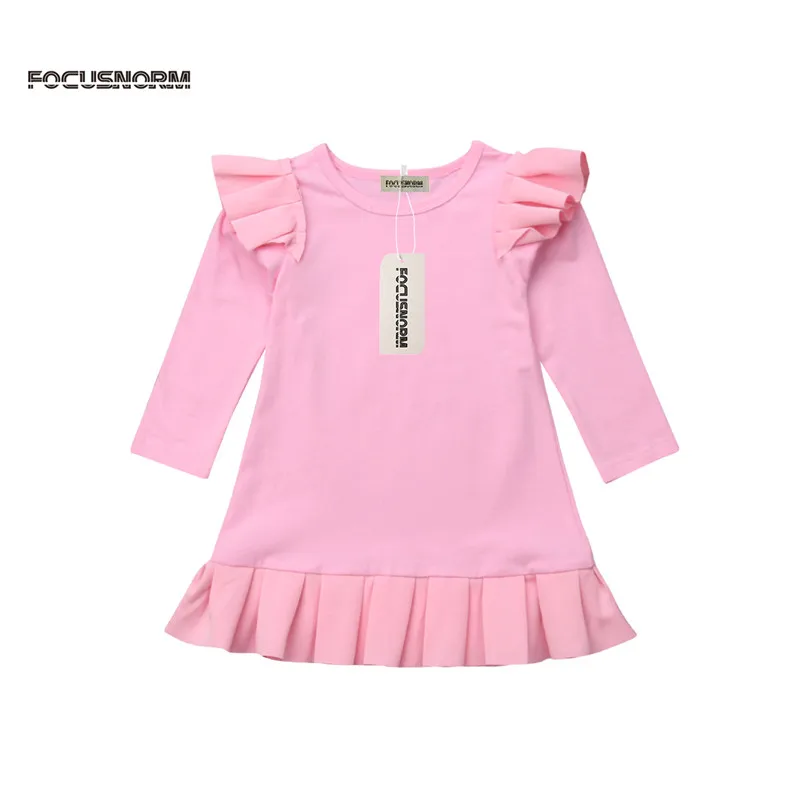 

Princess Solid Baby girls long sleeve Fall Spring Hot selling Dress Fashion Ruffles Flying Sleeve O Neck kids 1-6T Casual Dress