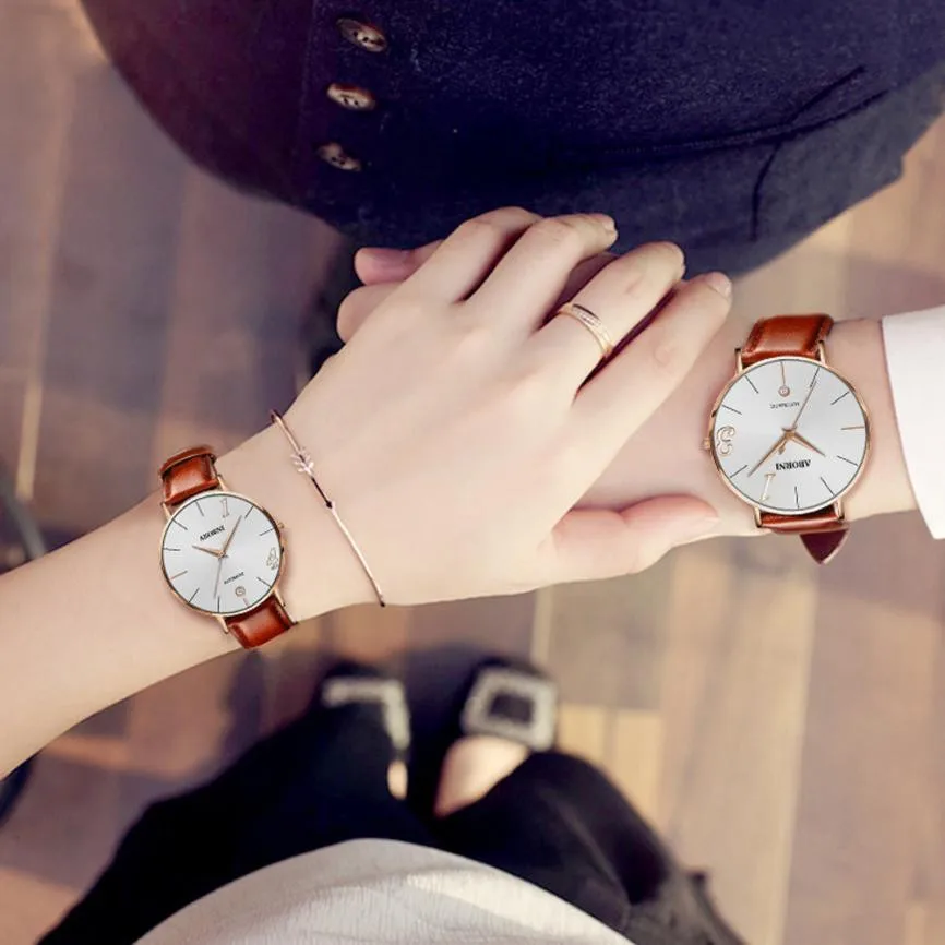 Модные часы для пары Кожаный ремешок наручные часы подарок элегантность роскошный бренд любовника Кварцевые часы новые кварцевые часы