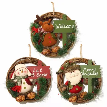 

Big Promotion Christmas Wreath Rattan Circle Hanging Ring Christmas Decoration Santa Snowman Festival Gift Home House Garden Use