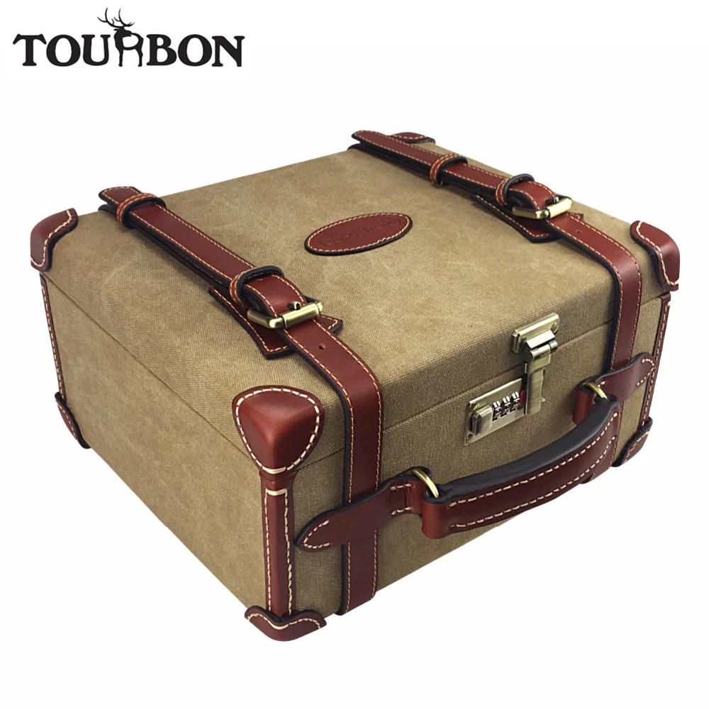 Tourbon Vintage 12/20GA Ammo Box Canvas und Leder Patronenhalter Abschließbar 