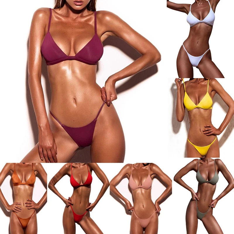 

Swimwear Women Solid Push Up Bikini Micro Bathing Suit Low Waisted Swimsuit Thong Beachwear Biquini Bottom Baillot De Bain