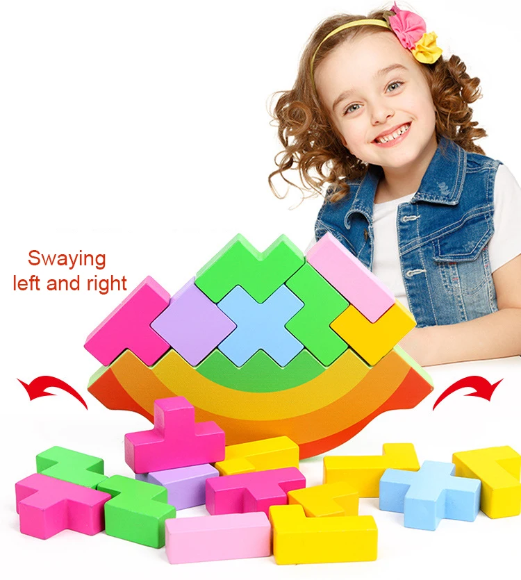 Brinquedo do Bebê de Madeira Blocos de Tetris Jogo de Mesa o Desenvolvimento do Cérebro do Bebê Educacionais do Bebê Presentes para as Crianças Bloco Equilíbrio Desbasta Brinquedos 3 Blocos de madeira