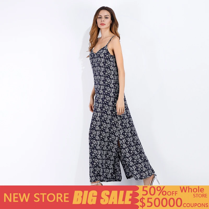 

2019 Boho Chiffon Tank Dress Floral Sling Beach Long Dress V-Neck Swing Print Dress Sexy Women Dress Summer Clothes For Women